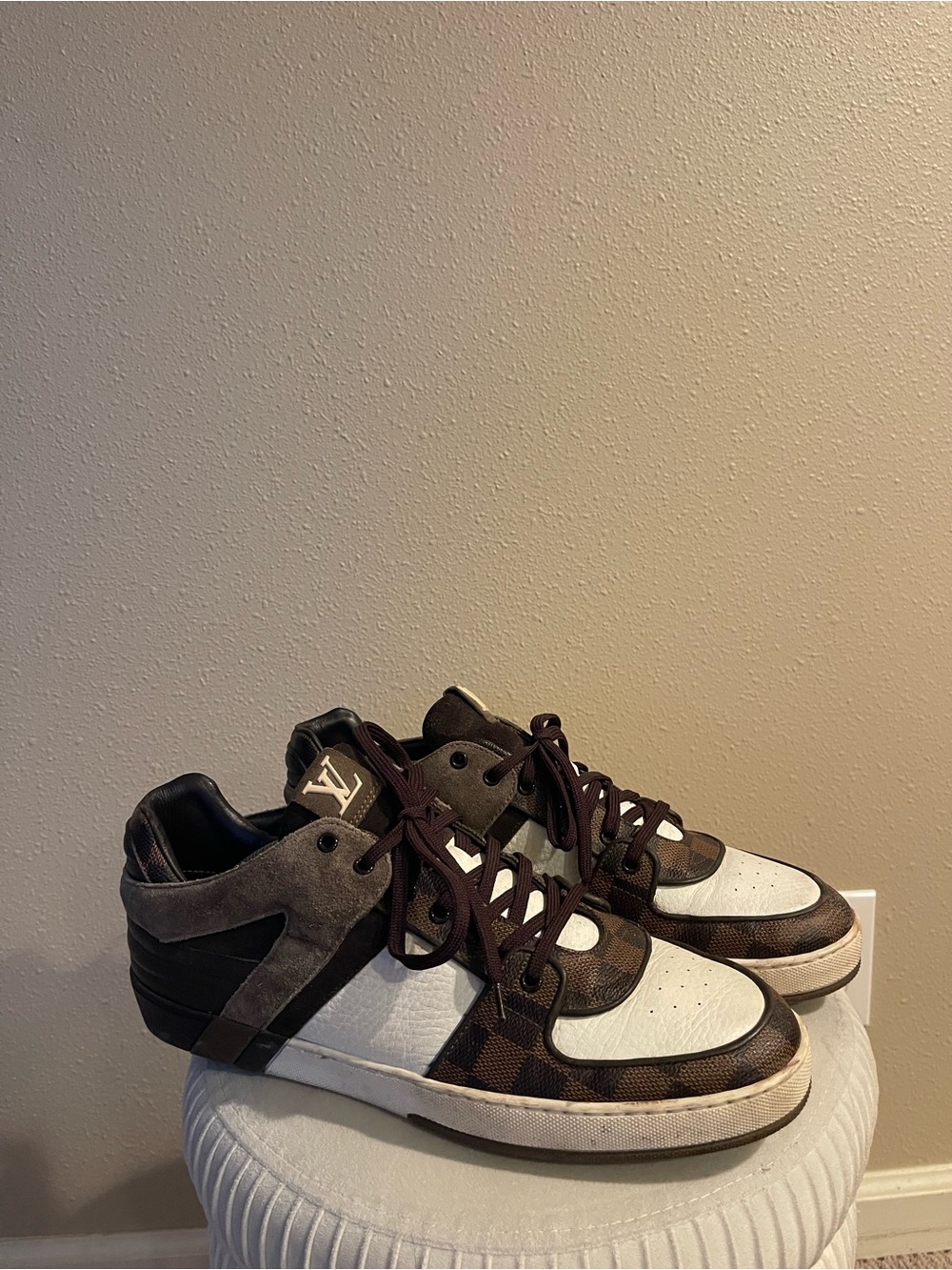Louis Vuitton Brown, White & Gray Low-Top Sneakers